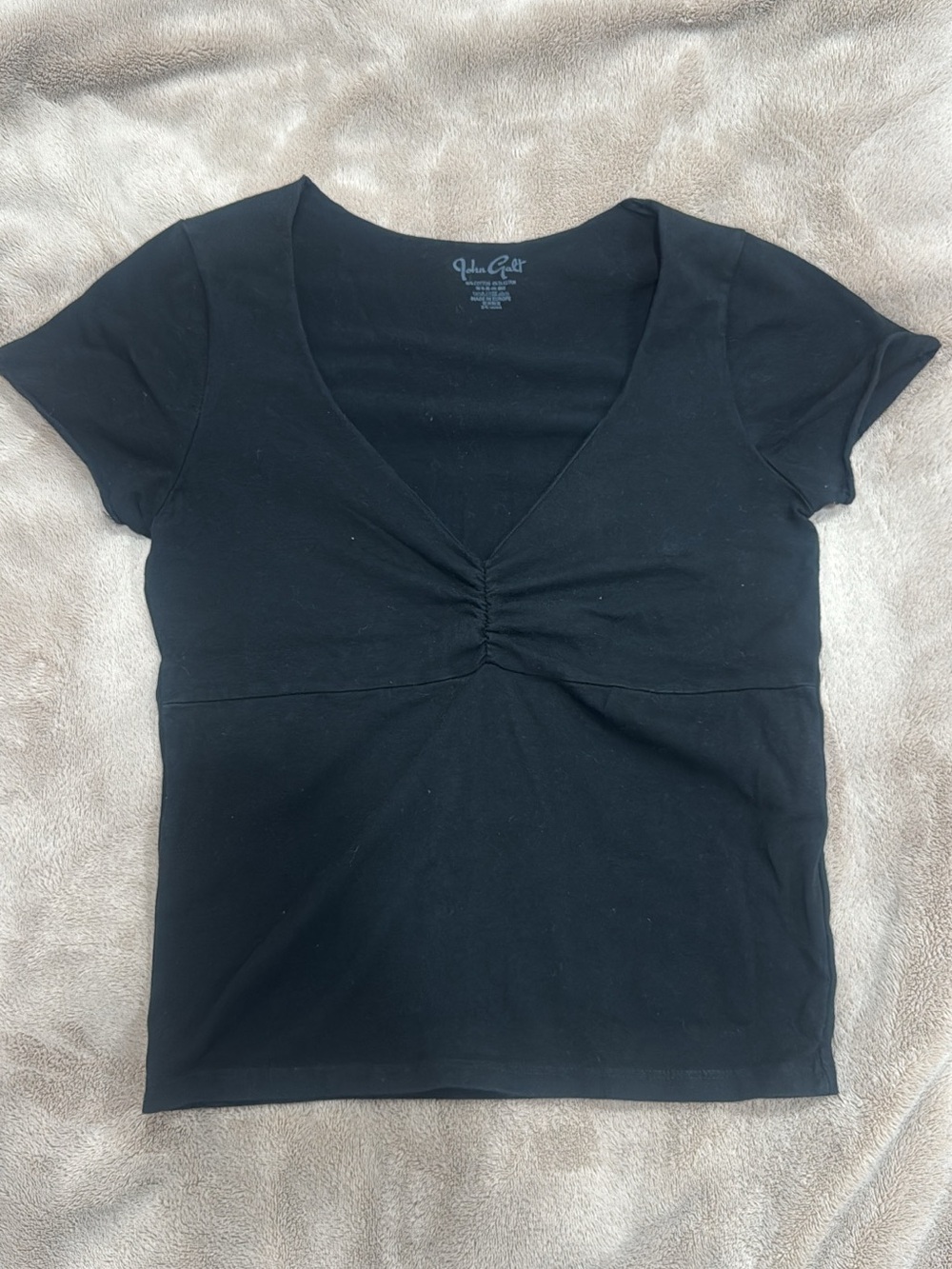 Brandy Melville Black Ruched V-Neck Short Sleeve Tee